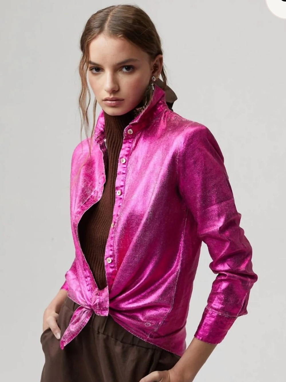 Lanhtropy San Marino Metallic Pink Button-Up top